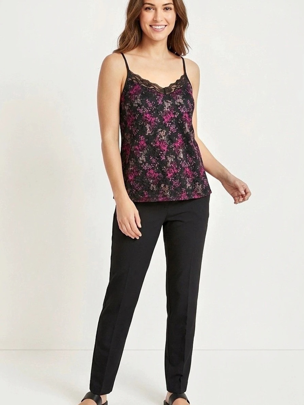 Maurices Floral Lace Camisole in Black & Pink Large Like New